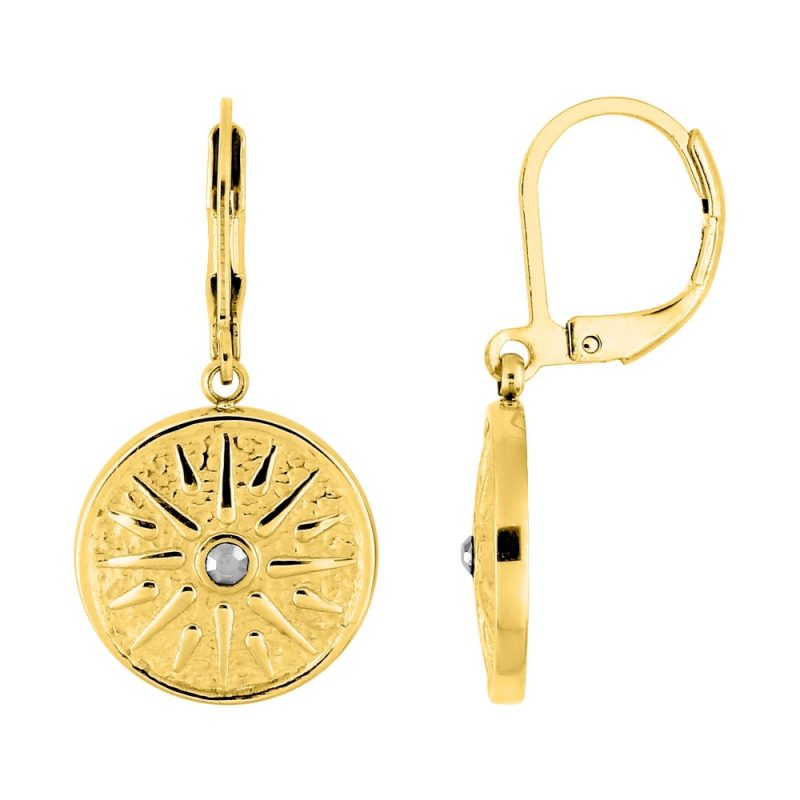 Boucles d'oreilles Fashion Steel Dormeuses Acier Doré Rond 15mm et Cristal Synthétique