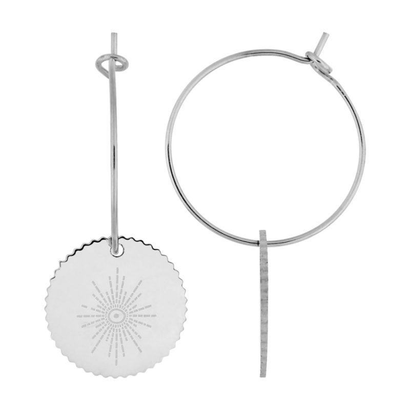 Boucles d'oreilles Créoles Acier Diamètre 20mm Motif Rond Dentelé Diamètre 15mm