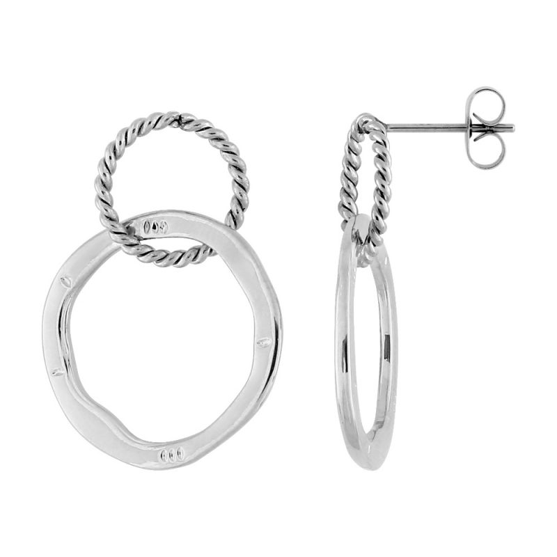 Boucles d'oreilles Pendantes Acier Double Rond 1 et 2 cm