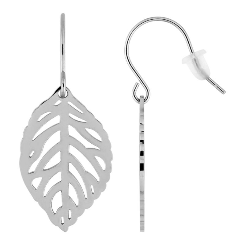 Boucles d'oreilles Crochet Pendantes Acier Feuilles