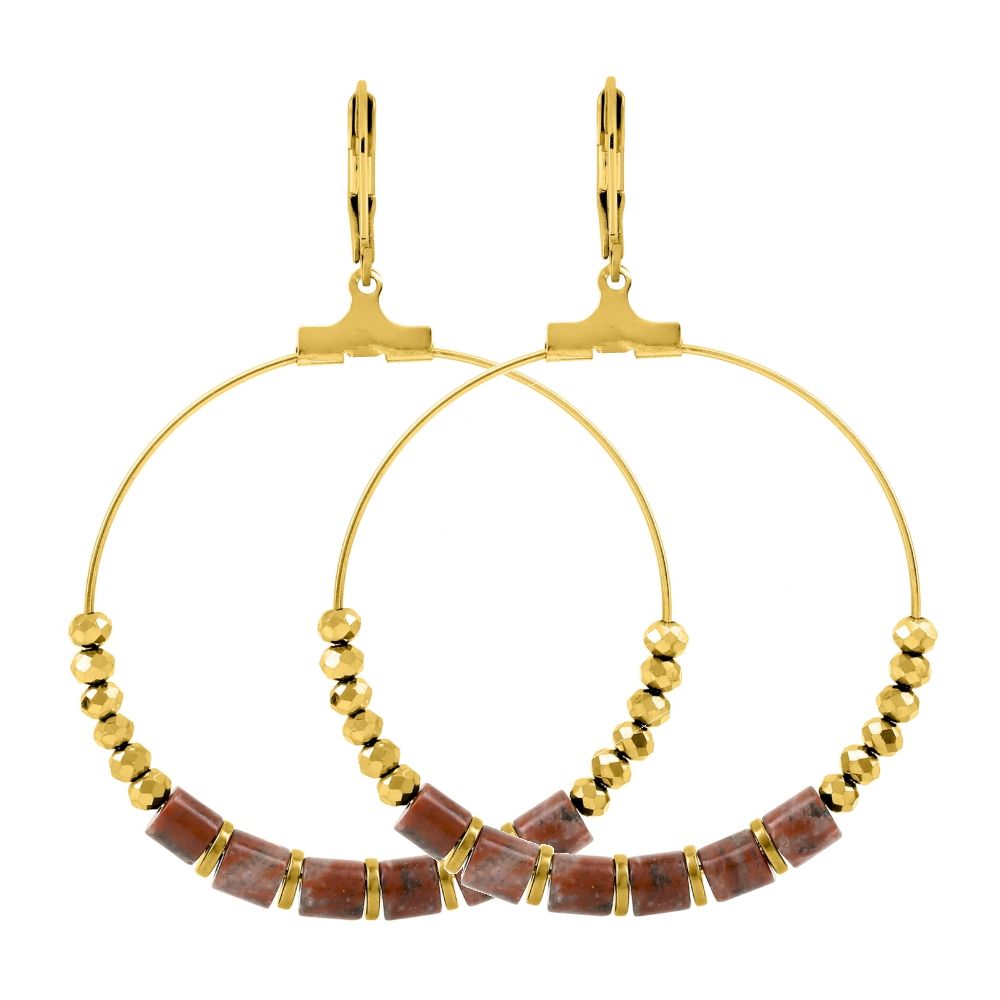 Créoles Fashion Steel Dormeuses Acier Pierres Synthétiques Rouges 40mm