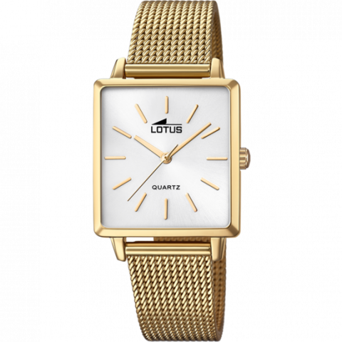 Montre Lotus Femme Trendy Acier Doré Rectangulaire Fond Blanc Bracelet Acier Doré Milanais 18719/1