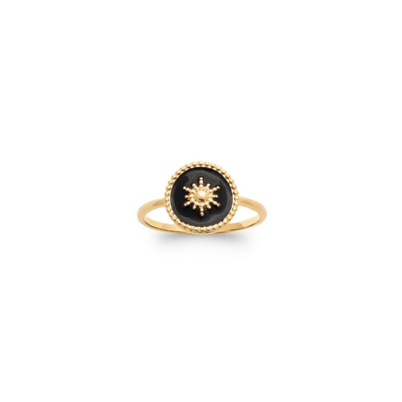 Bague Plaqué Or Jaune  et Émail Noir