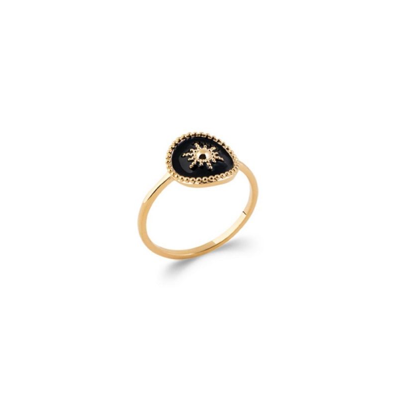 Bague Plaqué Or Jaune  et Émail Noir – Image 2