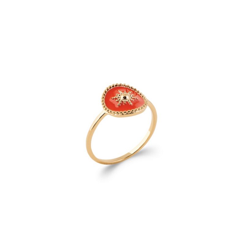 Bague Plaqué Or Jaune  et Émail Orange – Image 2