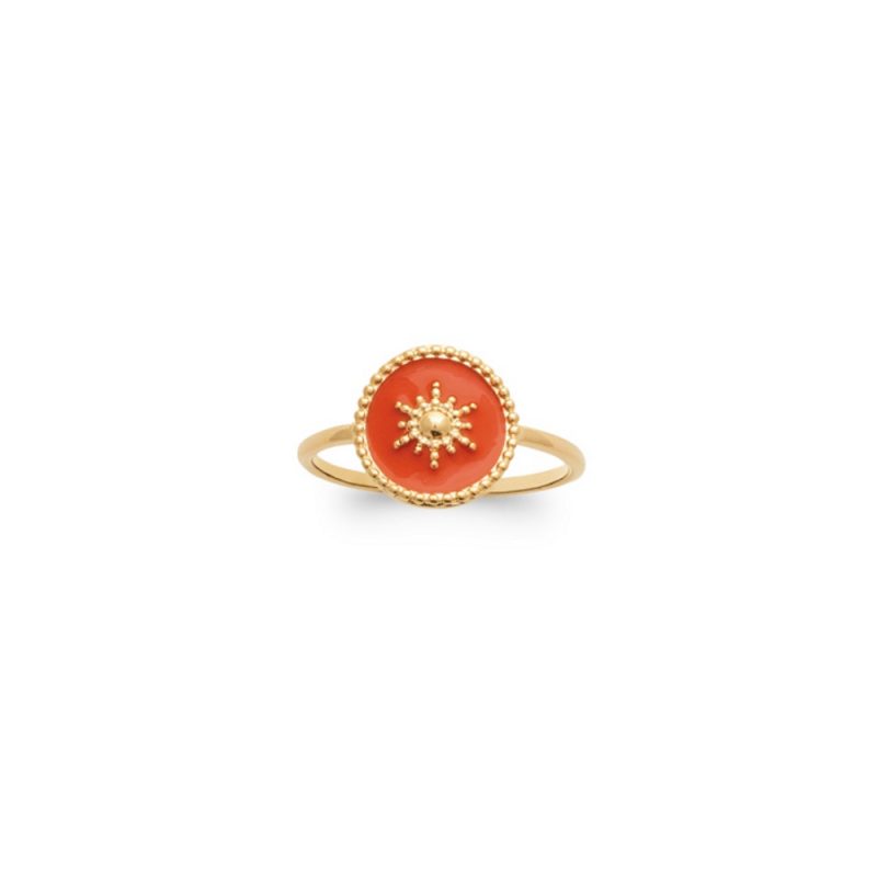 Bague Plaqué Or Jaune  et Émail Orange