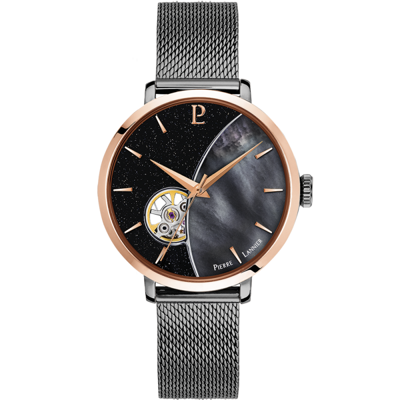 Montre femme Pierre Lannier automatique CELESTE Cadran Noir Bracelet Acier Milanais Noir 302F789