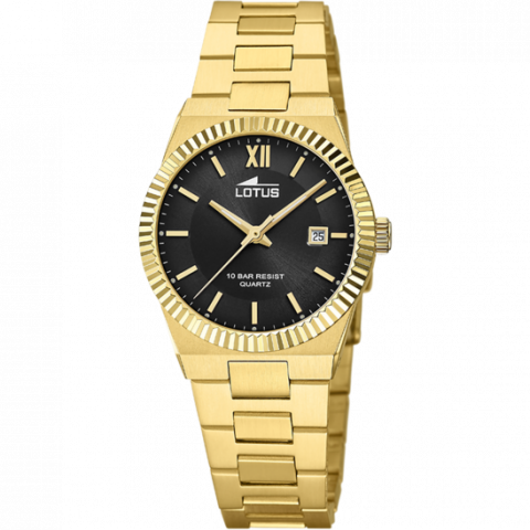 Montre Lotus Femme Acier Doré Fond Noir Bracelet Acier Doré 18840/3