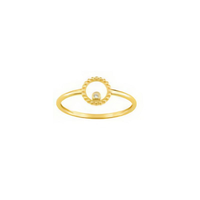 Bague Or Jaune 750/1000 Cercle perlé  et Oxyds de Zirconium Serti Clos