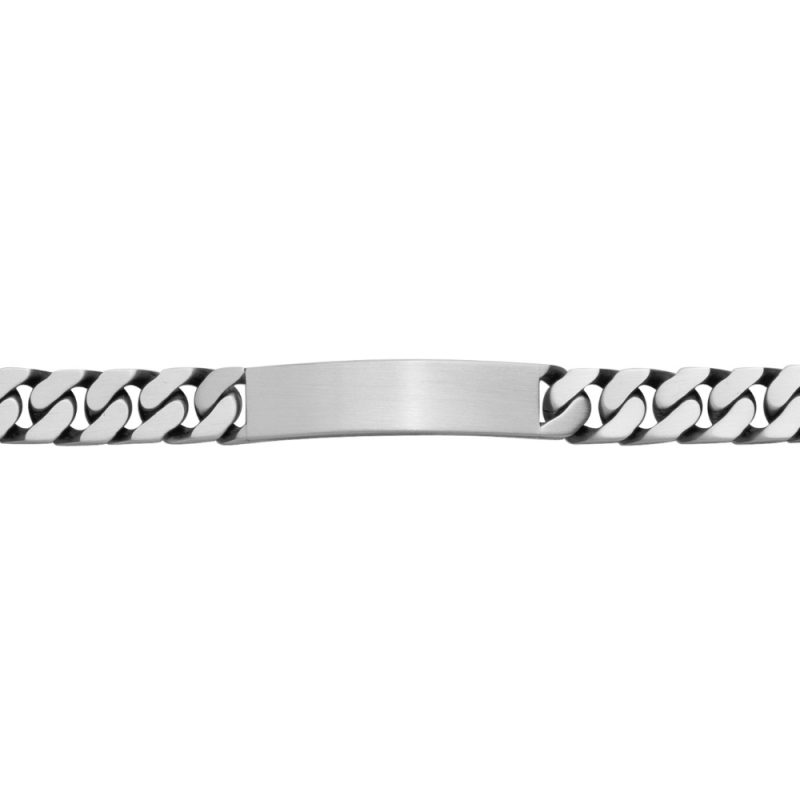 Bracelet Homme Gourmette Identité Argent Massif 925/1000 Aspect Vieilli