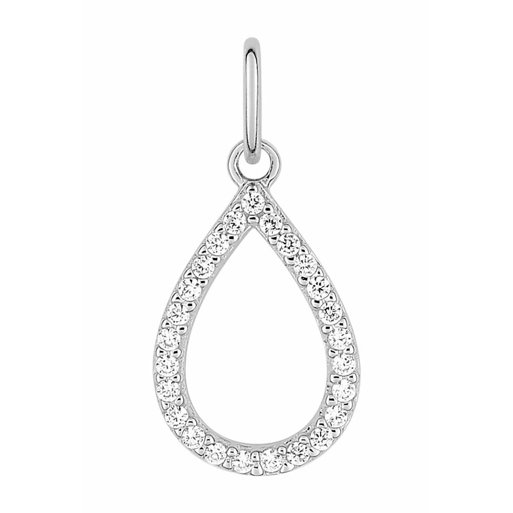 Pendentif Or Blanc 750/1000 Forme Goutte et Pavage Oxydes Hauteur 13mm