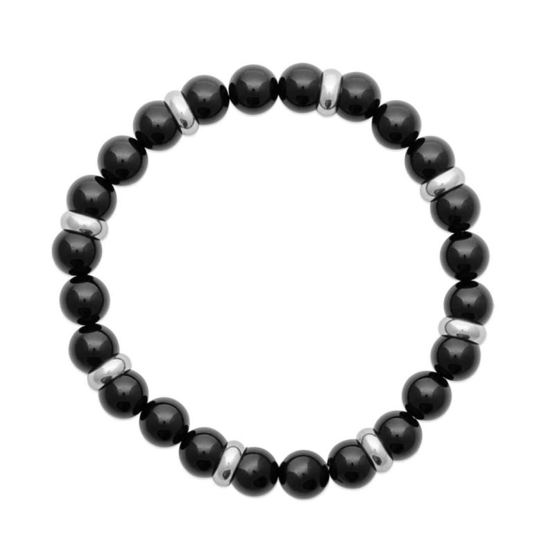 Bracelet Homme Pierres Naturelles Agate Noire Perles 8mm