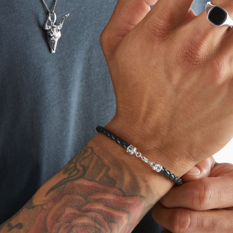 Bracelet Thomas Sabo Argent 925/1000 et Cuir Nappa Tressé Noir – Image 2