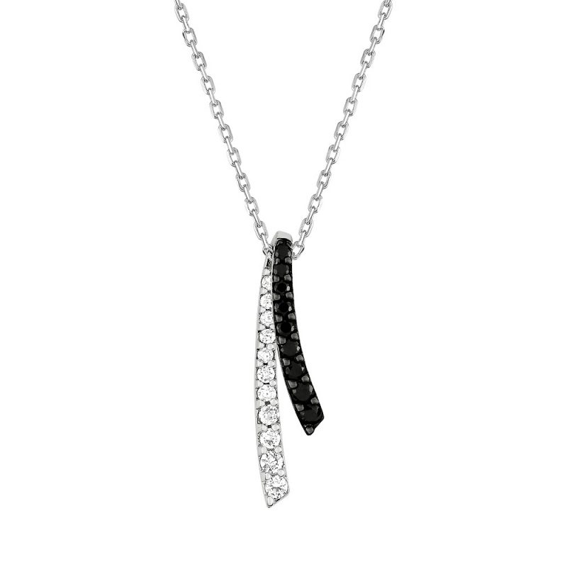 Collier Argent Rhodié 925/1000 Oxydes blancs et Noirs
