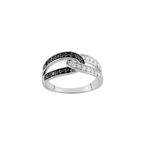 Bague Argent Rhodié 925/1000 Oxydes blancs et Noirs