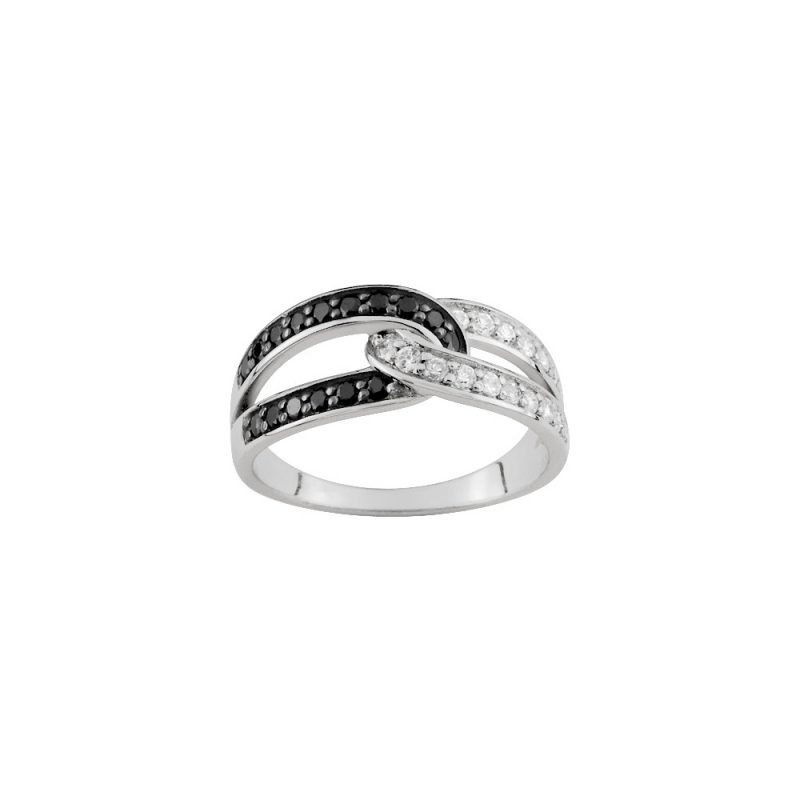 Bague Argent Rhodié 925/1000 Oxydes blancs et Noirs