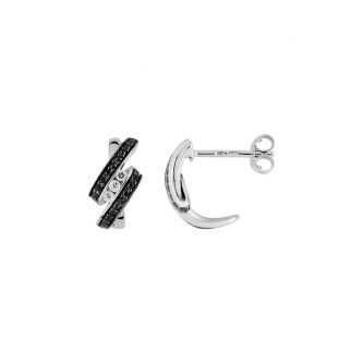 Boucles d'oreilles Argent Rhodié 925/1000 Trilogie Oxydes blancs et Noirs