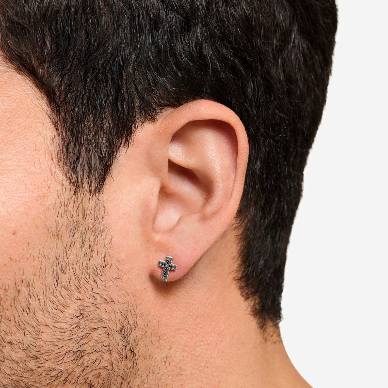 Boucles d'oreilles Clous Thomas Sabo Argent 925/1000 Croix et Oxydes Noirs – Image 3