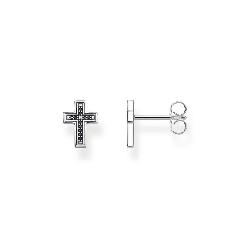 Boucles d'oreilles Clous Thomas Sabo Argent 925/1000 Croix et Oxydes Noirs