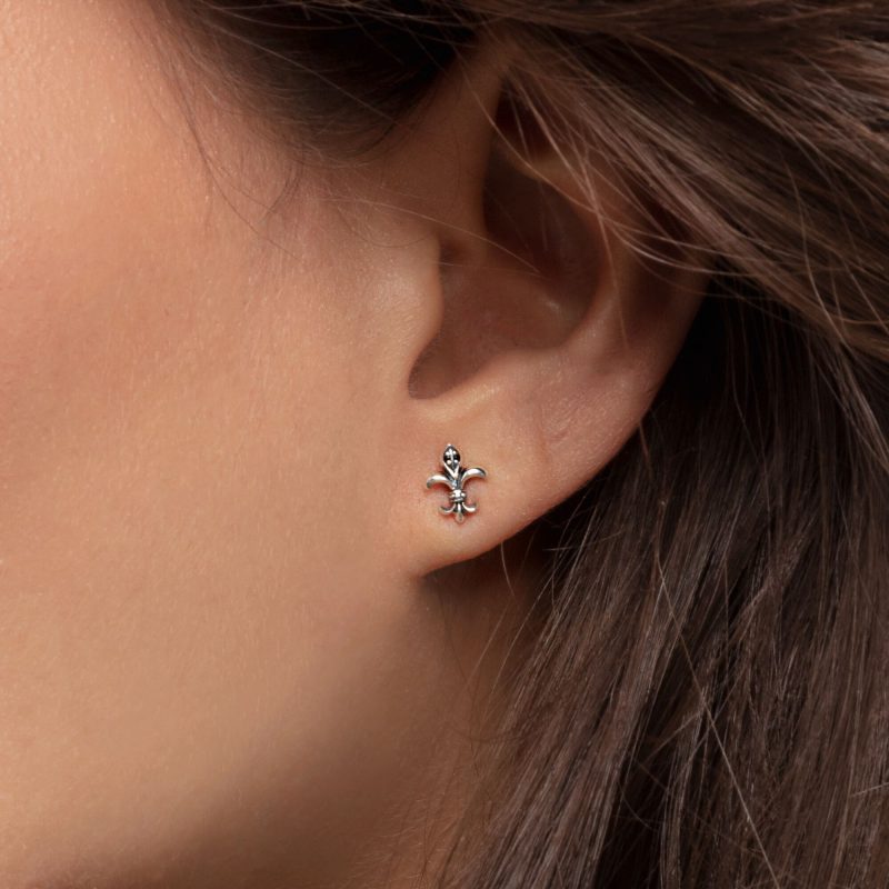 Boucles d'oreilles Clous Thomas Sabo Argent 925/1000 Fleur de Lys et Oxydes Noirs – Image 2