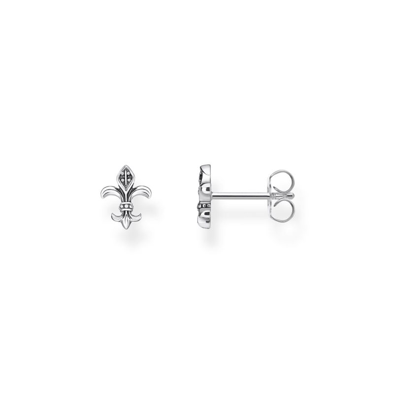 Boucles d'oreilles Clous Thomas Sabo Argent 925/1000 Fleur de Lys et Oxydes Noirs