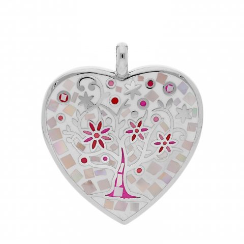 Pendentif Stella Mia Acier et Nacre Forme Coeur Motif Arbre de Vie
