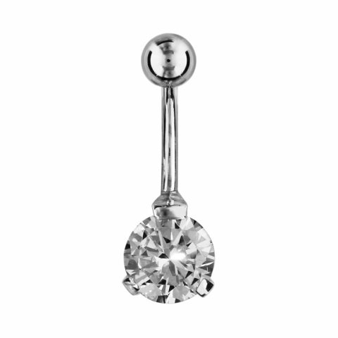 Piercing de Nombril Acier Boule et Pierre Synthétique Blanche Serti Griffes