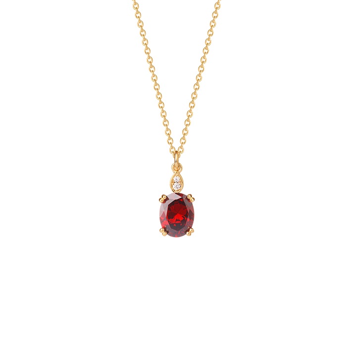 Collier Plaqué Or Princesse Oxyde Rouge Ovale et Oxydes Blancs Ronds