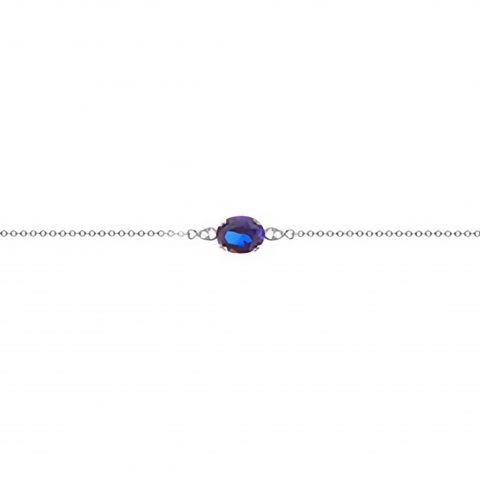 Bracelet Argent Rhodié 925/1000 Princesse Oxyde Bleu Ovale et Oxydes Blancs Ronds