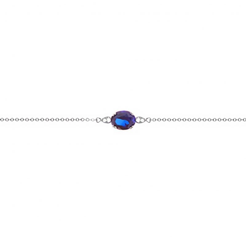 Bracelet Argent Rhodié 925/1000 Princesse Oxyde Bleu Ovale et Oxydes Blancs Ronds