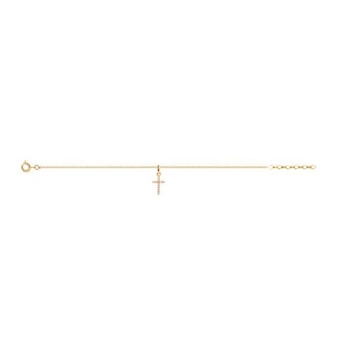Bracelet Plaqué Or Breloque Croix avec Oxydes Blancs Ronds