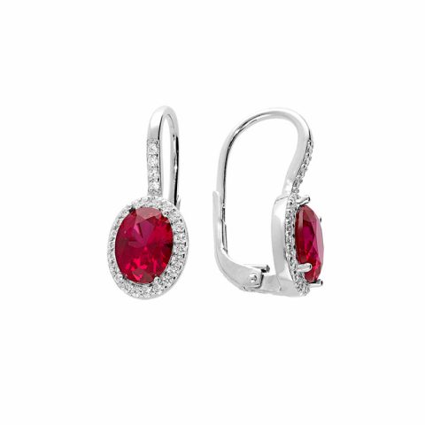 Boucles d'oreilles Pendantes Dormeuses Argent 925/1000 avec Pierre Rouge Synthétique et Oxydes
