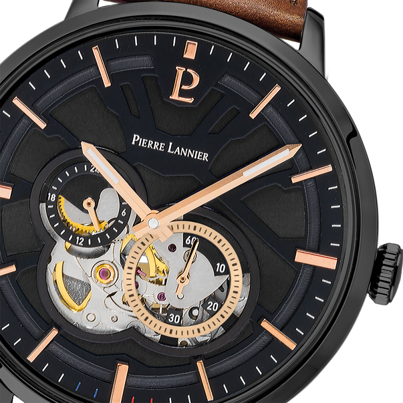 Montre Homme Pierre Lannier Automatique Trio Cadran Noir Bracelet Cuir Noir335B434 – Image 2