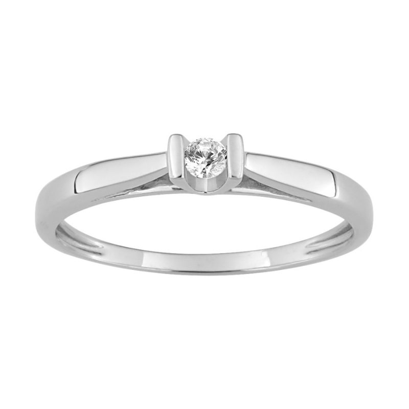 Bague Solitaire Or Blanc 750/1000 et Diamant 0.08ct