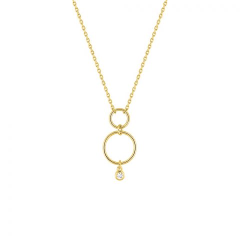 Collier Pendentif Rond Plaqué Or 2 Rond et Oxyde Serti Clos