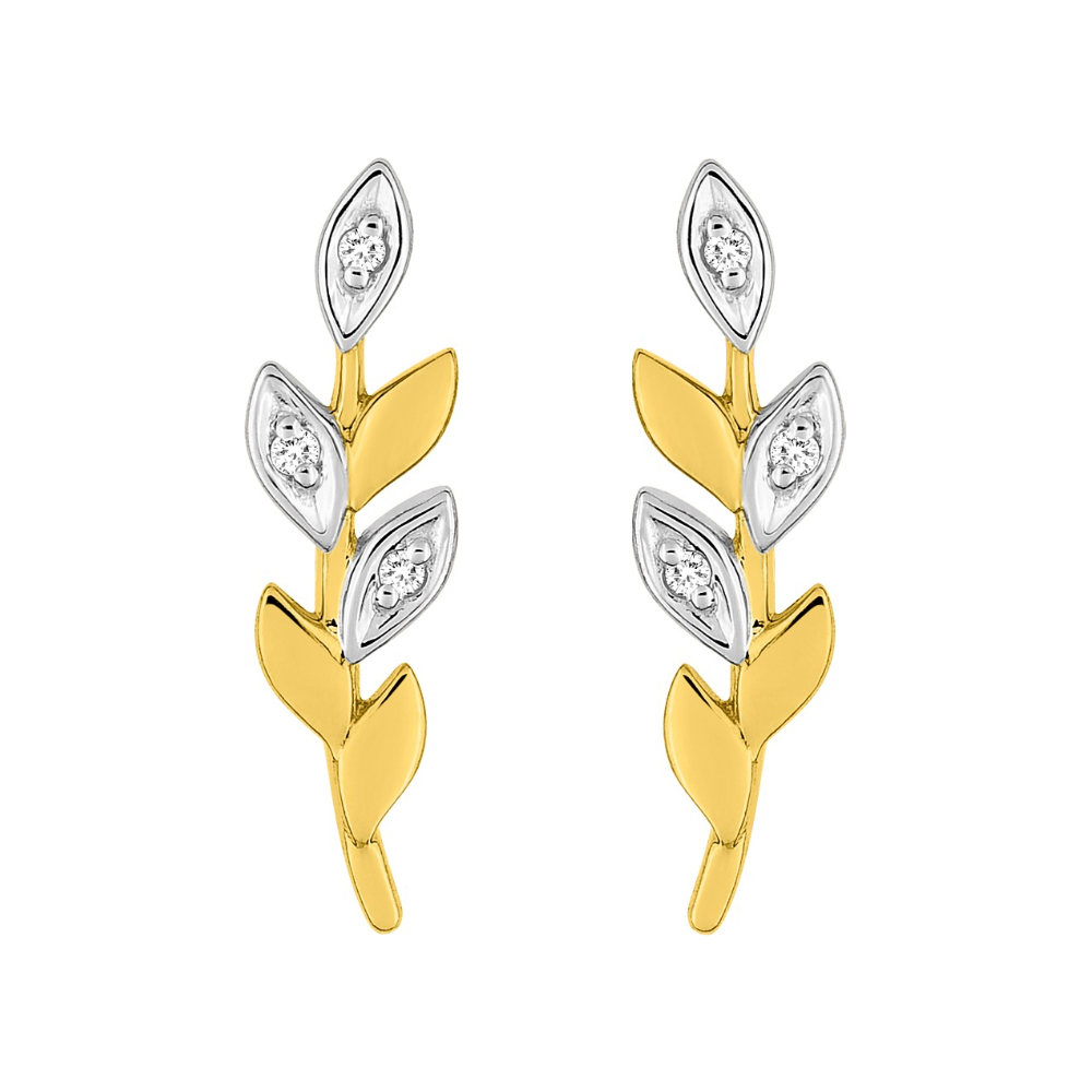 Boucles d'oreilles Plaqué Or Feuilles Bicolores et Oxydes de Zirconium