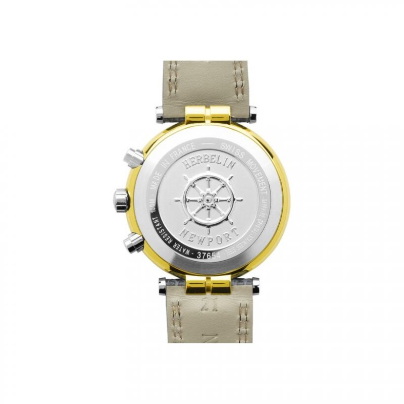 Montre Homme Herbelin Acier Bicolore Chrono Newport Originals Cuir Requin Bleu 37654T35 – Image 4