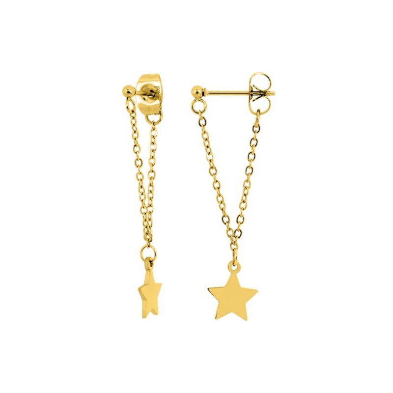 Boucles d'oreilles Fashion Steel Pendantes Acier Chaine et Étoile