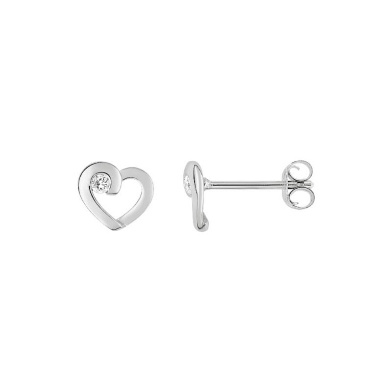 Boucles d'oreilles Argent Rhodié 925/1000 Coeur avec  Oxyde