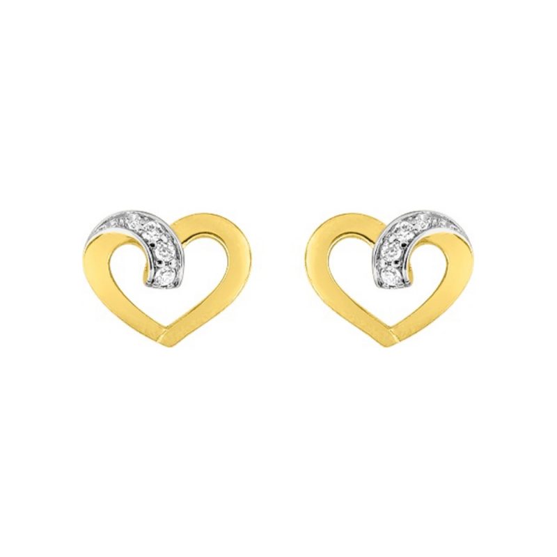 Boucles d'oreilles Bicolores Plaqué Or Coeur et Oxydes de Zirconium