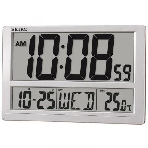 Horloge Seiko Rectangulaire Grand Format Argentée à Affichage Digital QHL080SN