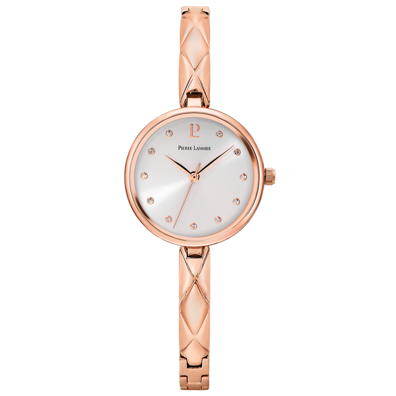 Montre Femme Pierre Lannier Leia Cadran Argenté Bracelet Acier Doré Rose 043L908