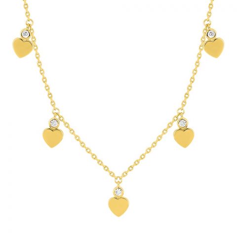 Collier Pendentif Plaqué Or avec Pampilles Coeurs et Oxyde Blancs