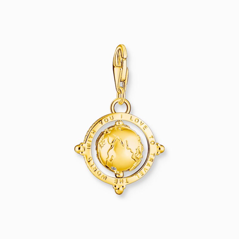 Pendentif Charm Globe Terrestre Multicolore Thomas Sabo Argent 925/1000 Plaqué Or Jaune 18 Carats – Image 3