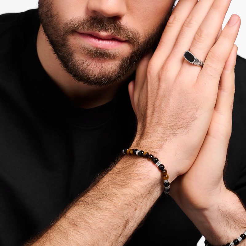 Bracelet Thomas Sabo Perles Onyx et Oeil de Tigre et Motifs Argent 925/1000 – Image 2