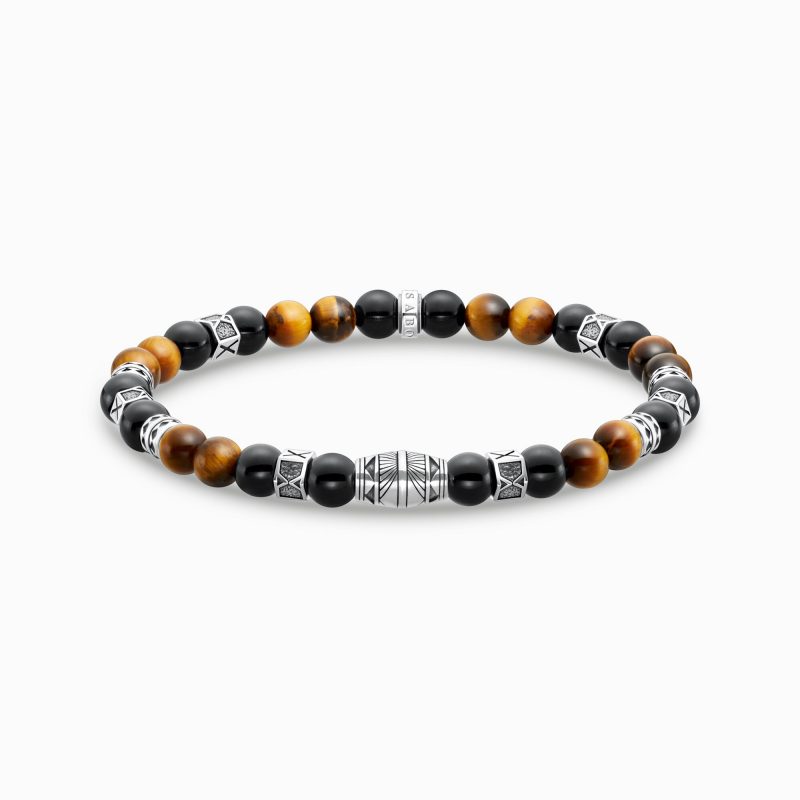 Bracelet Thomas Sabo Perles Onyx et Oeil de Tigre et Motifs Argent 925/1000