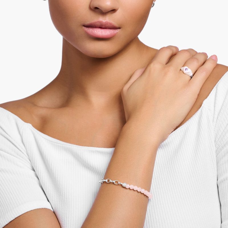 Bracelet Charm Thomas Sabo Argent 925/1000 avec Perles de Quartz Rose 5mm et Liens Argent – Image 2