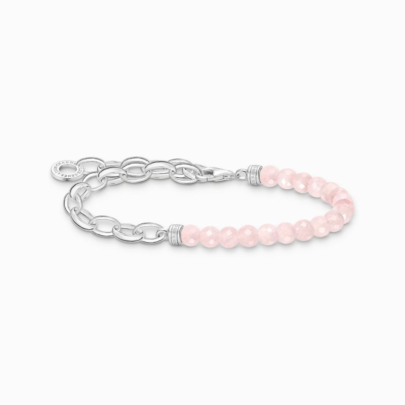 Bracelet Charm Thomas Sabo Argent 925/1000 avec Perles de Quartz Rose 5mm et Liens Argent