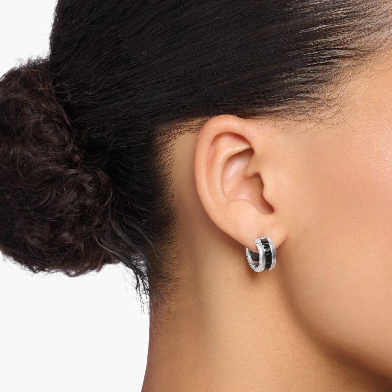 Créoles Thomas Sabo Argent 925/1000 Rail Oxydes Noirs Taille Princesse Diamètre 15mm – Image 2
