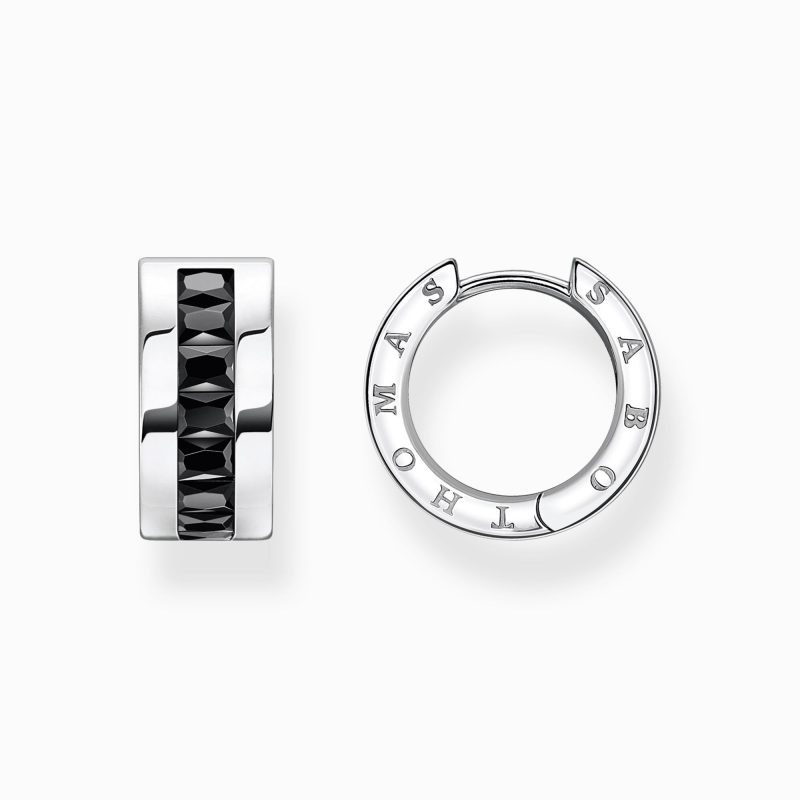 Créoles Thomas Sabo Argent 925/1000 Rail Oxydes Noirs Taille Princesse Diamètre 15mm